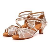 Mesh Latin Dance Shoes Adult Women Professional Mid Heel Modern Ballroom Dancing Shoes Tango Salsa Heeled 5cm 35 brown