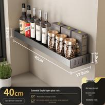 Gunmetal Wall-Mounted Kitchen Rack: No-Drill Seasoning, Knife Holder, Multifunctional Storage Solution Gunmetal 2-Tier 40cm Rack with 5 Hooks