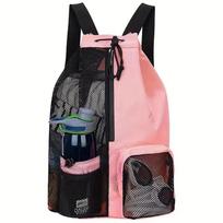 Swimming Bag Mesh Drawstring Backpack with Wet Pocket Waterproof Beach Backpack Swimming Training Gym Workout Gear rožinė
