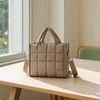 Puffer Tote Bag Waterproof Quilted Padded Purse for Journeyers, Commuters, Everyday brown