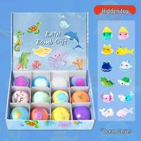 Children's Ocean Bath Bombs with Hidden Toy - Gift Box of Bath Salt Balls gray