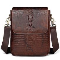 Men's Retro Crocodile Pattern Genuine Leather Shoulder Bag kava