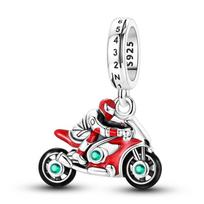 925 svaras sterlingų pakabukai karoliukas CZ cirkonas raudonas motociklininkas pakabukai tinka originaliam apyrankės pasidaryk pats papuošalas dovanaGeras produktas KTC2356 white