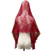 Lace Trim Bridal Headscarf Vintage Style Muslin Head Covering Soft Lace Shawl  Latin Mass Wine Red Style 1 brown