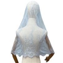 Lace Trim Bridal Headscarf Vintage Style Muslin Head Covering Soft Lace Shawl  Latin Mass Blue Style 2 white