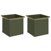 vidaXL Sodo vazonas su LED 2 vnt. Alyvuogių žalia 50 x 50 x 48 cm