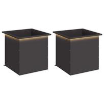 vidaXL Sodo vazonas su LED 2 vnt. Juoda 50 x 50 x 48 cm Plienas