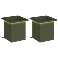 vidaXL Sodo vazonas su LED 2 vnt. Alyvuogių žalia 30 x 30 x 30 cm