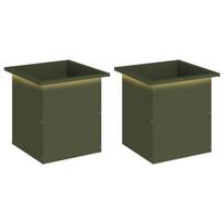 vidaXL Sodo vazonas su LED 2 vnt. Alyvuogių žalia 40 x 40 x 40 cm