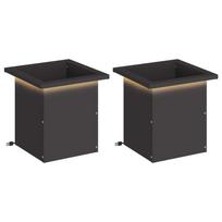 vidaXL Sodo vazonas su LED 2 vnt. Juoda 30 x 30 x 30 cm Plienas