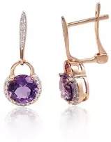 Diamond Sky Jewelry Auksiniai auskarai su deimantais ir ametistais „Vakaro Magija“