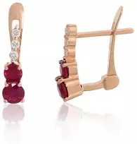 Diamond Sky Jewelry Auksiniai auskarai su deimantais ir rubinais „Ugnies šokis“