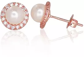 Diamond Sky Jewelry Auksiniai auskarai-vinukai su cirkoniais ir perlais „Galos IX“