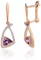 Diamond Sky Jewelry Auksiniai auskarai su deimantais ir ametistais „Šviesos Geometrija“