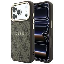 Dėklas Guess PU Leather 4G Gold Frame Embossed MagSafe Apple iPhone 18 Pro Max rudas