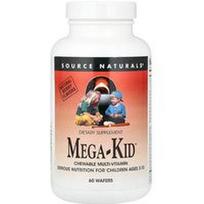 Source Naturals, „Mega-Kid™“, kramtomi multivitaminai, 2–10 metų amžiaus, natūralių uogų skonio, 60 vaflių