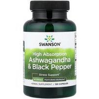 Swanson Vitamins, Aukštos absorbcijos Ashwagandha ir juodieji pipirai, 120 kapsulių
