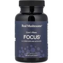 Real Mushrooms, „Focus“, „Liūto karčiai“ su kordicepsu ir alfa-GPC, 90 kapsulių