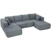 Kampinė sofa U formos modulinė sofa su 2 pufais 294x165x70 cm tamsiai pilkas aksomas