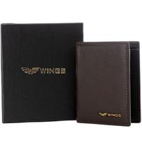 Vyriškas kortelių dėklas Wings, rudas, natūrali oda, RFID apsauga, 8 kišenėlės