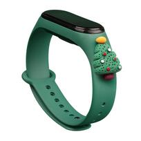 Išmaniojo laikrodžio dirželis Strap Xmas, skirtas Xiaomi Mi Band 3 / 4. Kalėdinė silikoninė apyrankė su Kalėdų eglute - Tamsiai žalia