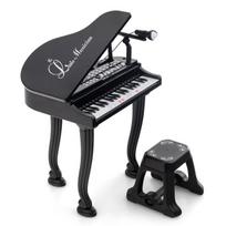 Vaikiškas pianino klaviatūros komplektas su kėdute ir mikrofonu, 37 klavišai, juodas