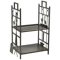 Malkų stovas su židinio įrankiais, 77x51,5x33 cm, metalinis, juodas ir auksinis