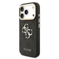 Guess PU Leather 4G Metal Logo Gold Frame Case for iPhone 18 Pro / Black