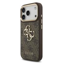 Guess PU Leather 4G Metal Logo Gold Frame Case for iPhone 18 Pro / Brown