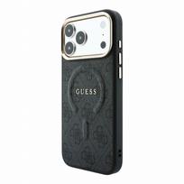 Guess PU Leather 4G Gold Frame Embossed MagSafe Case for iPhone 18 Pro Max / Black