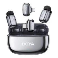 Boya Microphone Wireless Mini 2-01 2.4GHz, AI Powered Noise Cancellation with 2 transmitters and 2 receivers (Type-C and Lightning) Space Gray