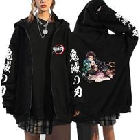 „Demon Slayer“ japonų anime „Tanjirou“ ir „Nezuko“ Megztiniai su užtrauktuku Megztiniai Moteriški Vyriški Animaciniai Švarkai Megztiniai Unisex Gatvės Apranga Paltai Viršūnės Megztinis S gray