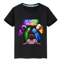 Vaivorykštės Draugai Animacinis T-shirt Trumpos Spausdintos Viršutinės Dalys 100% Medvilnė Anime T-shirt y2k vienas gabalas berniukų mergaičių drabužiai Vasaros Vaikų drabužiai 140 juoda