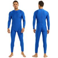 Vientisas vyriškas kombinezonas spandex ilgomis rankovėmis „Unitard Leotard“ šokių apranga Large mėlyna