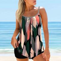 Moteriškas maudymosi kostiumėlis su petnešėlėmis Mėlynas anakardžių raštas Bikini Tankini maudymosi kostiumėlis 5XL pilka
