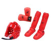 Karate Įranga MMA Kostiumas Bokso Pirštinių Rinkinys Kojų Blauzdų Apsauga Rankų Delnų Pėdų Apsauga Šalmas Vyrams Juostos Karate Unisex Suaugusiems Vaikams XS red