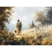 Vandeninės spalvos Jėzus ir Peizažas Krikščioniškas Biblijos Eilutė Ganytojas Plakatas Drobės Tapyba Sienos Menas Paveikslai Namų Svetainės Dekoras 70cm×100cm NoFrame