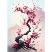 Japonijos Sakura Sienos Menas Plakatas Spaudinys Drobės Tapyba Rožinė Akvarelė Vyšnių Žiedų Estetika Paveikslai Svetainės Dekoras 40cm×50cm NoFrame