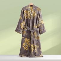 Gėlėtas medvilninės marlės kimono chalatas moterims, laisvas namų chalatas, miego drabužiai, pavasario vasaros naktiniai drabužiai M gray
