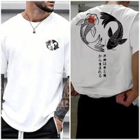 Harajuku Japonų karpių žuvies iliustracijos rašto marškinėliai vyrams Vasaros laisvalaikio madingi trumpomis rankovėmis laisvalaikio sportiniai drabužiai XL gray