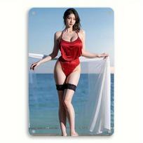Vintage Red Dress Metal Tin Sign 8x12 Inch Beach Wall Art for Home Bar Decor 20x30cm（7.8x11.8inch） gray