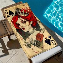 Retro playing cards with rose patterns polyester microfiber beach towel is highly absorbent, suitable for swimming beach outings W30*H60(CM) black