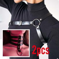 Gothic One Shoulder Suspenders Straps, Women'S Collar Pairing Punk Chest Harness Set, Fashion Pu Leather Harness Belt. black