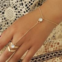Bohemia Punk Link Chain Ring Connected Bracelets for Women Gold Color Metal Finger Ring Bracelet Girl Hand Harness Jewelry brown