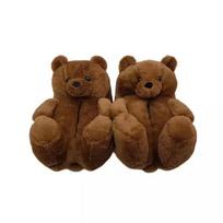 Pliušiniai animacinių filmukų meškiuko šlepetės - Šiltos, storos aksominės, visiškai uždaros, puikiai tinka poroms, rudeniui/žiemai. 28CM Adult (36-42) brown