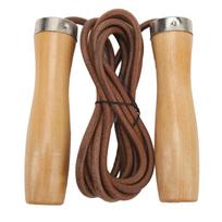 Rope Skipping Cowhide Leather Jump Rope Wooden Handle Portable Skipping Rope Wooden Handle Jump Rope Sport Activities beige