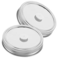 2Pcs Stainless Steel Mason Jar Vacuum Sealer Lids Split Design Airtight Valve Kit Food Storage Fermentation Easy Use Reusable 7.5X7.5X1.5CM white