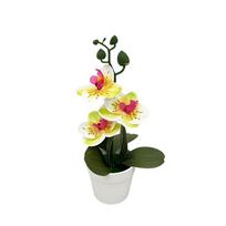 Phalaenopsis Orchid Bonsai Artificial Potted Plant for Indoor Table Desk Shelf Living Room Bedroom Office Decoration yellow