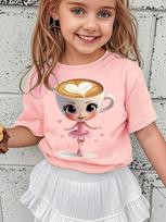 Itališkas smegenų puvimo mielas memų marškinėlis mergaitėms Drabužiai Balerina Kapučino spaudinys Marškinėliai Viršūnės Rožiniai Vasaros Kawaii Apranga Streetwear 130 brown