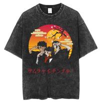 Vintage Washed Oversized Unisex Cotton Short Sleeve T-Shirt With Anime Samurai Champloo Graphic Print T-shirt XXXL black